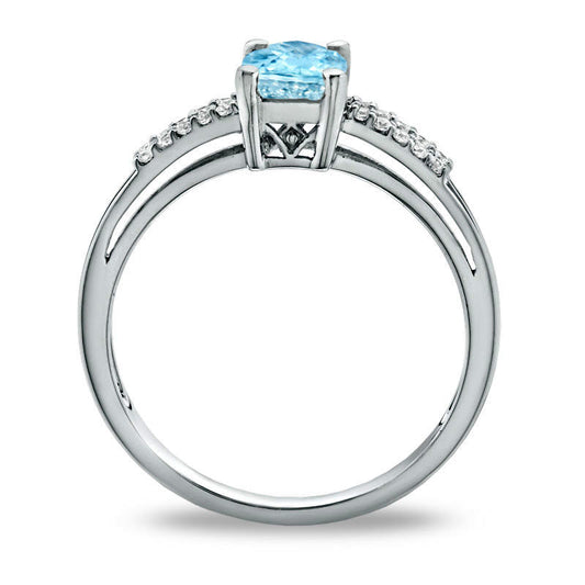 Cushion-Cut Aquamarine and White Topaz Accent Ring in Sterling Silver