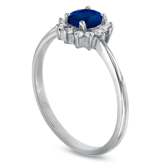 Oval Blue Sapphire and Natural Diamond Accent Ring in Solid 10K White Gold