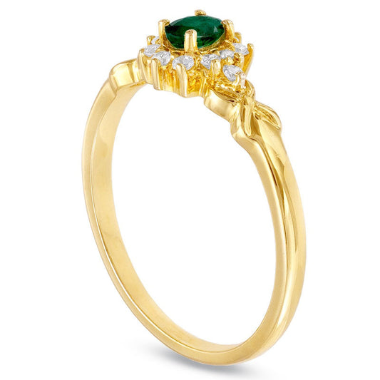 Oval Emerald and Natural Diamond Twist Ring in Solid 10K Yellow Gold
