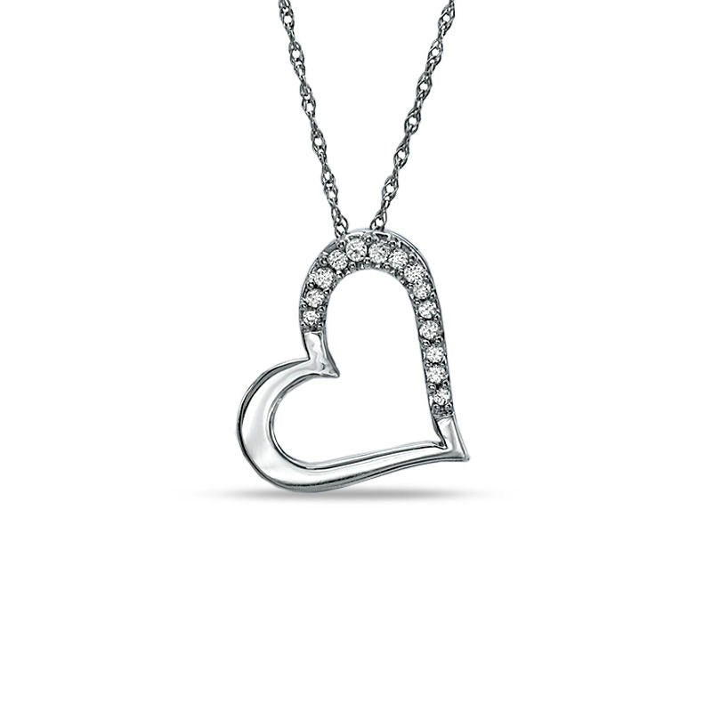 0.13 CT. T.W. Natural Diamond Tilted Heart Pendant in Sterling Silver