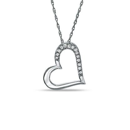 0.13 CT. T.W. Natural Diamond Tilted Heart Pendant in Sterling Silver