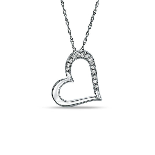 0.13 CT. T.W. Natural Diamond Tilted Heart Pendant in Sterling Silver