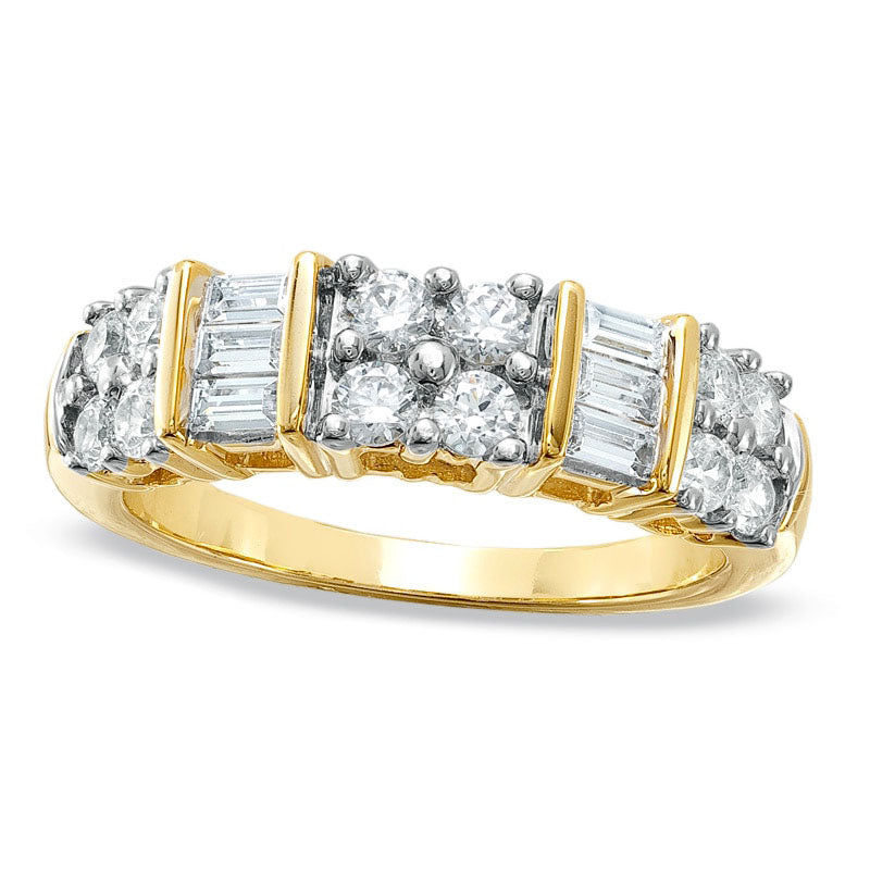 1.0 CT. T.W. Natural Diamond Clover Band in Solid 10K Yellow Gold
