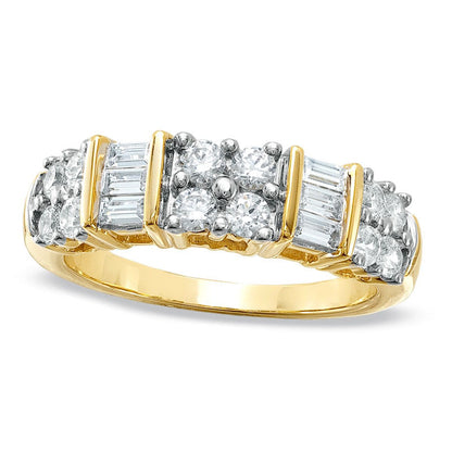 1.0 CT. T.W. Natural Diamond Clover Band in Solid 10K Yellow Gold