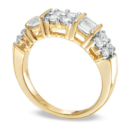 1.0 CT. T.W. Natural Diamond Clover Band in Solid 10K Yellow Gold