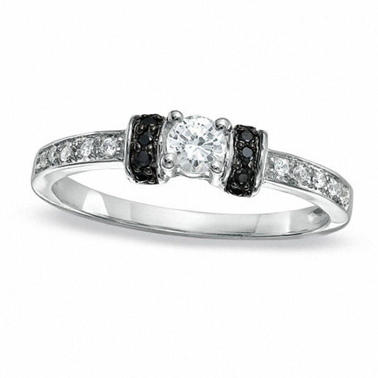 0.25 CT. T.W. Enhanced Black and White Natural Diamond Station Engagement Ring in Solid 10K White Gold