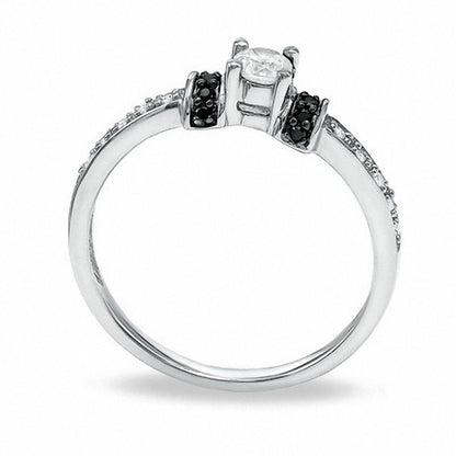 0.25 CT. T.W. Enhanced Black and White Natural Diamond Station Engagement Ring in Solid 10K White Gold