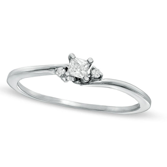 0.17 CT. T.W. Princess-Cut Natural Diamond Three Stone Promise Ring in Solid 10K White Gold