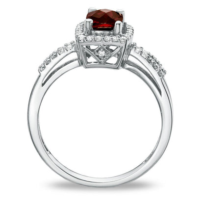 Cushion-Cut Garnet and White Topaz Frame Ring in Sterling Silver