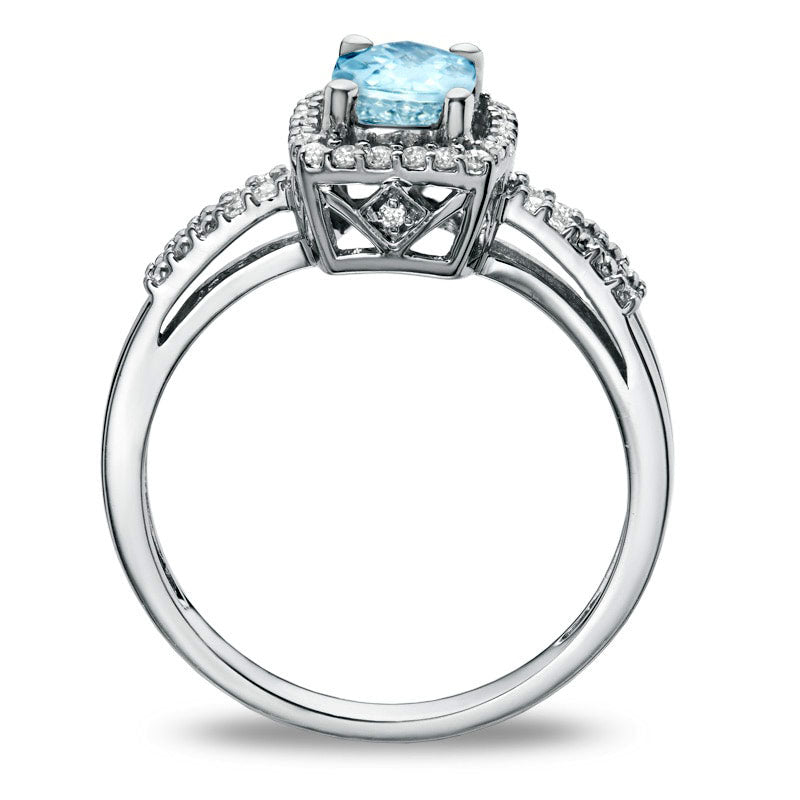 Cushion-Cut Aquamarine and White Topaz Frame Ring in Sterling Silver
