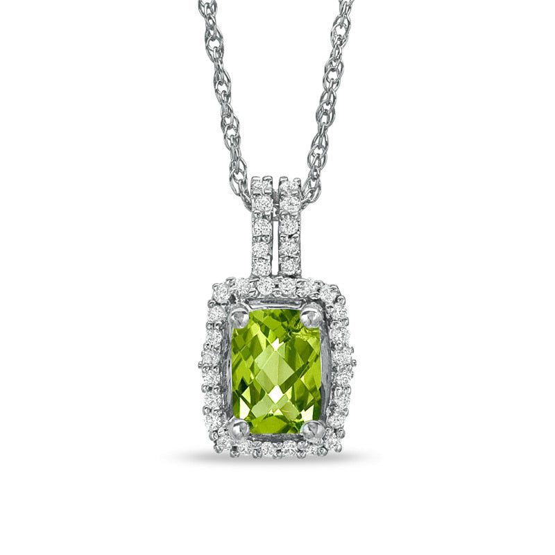 Cushion-Cut Peridot and White Topaz Framed Pendant in Sterling Silver