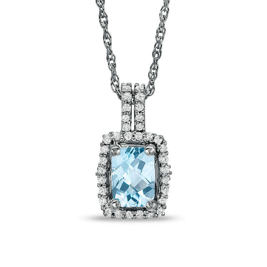 Cushion-Cut Aquamarine and White Topaz Framed Pendant in Sterling Silver