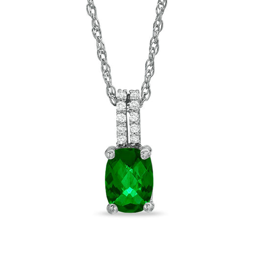 Cushion-Cut Lab-Created Emerald and White Sapphire Pendant in Sterling Silver
