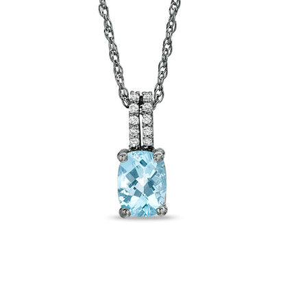 Cushion-Cut Aquamarine and White Topaz Pendant in Sterling Silver