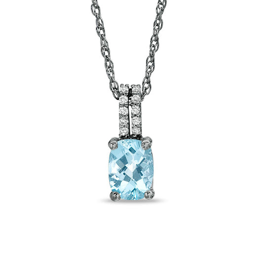 Cushion-Cut Aquamarine and White Topaz Pendant in Sterling Silver