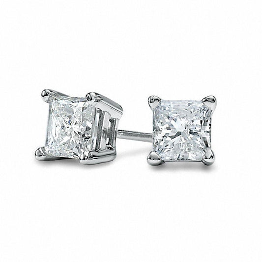 2 CT. T.W. Certified Princess-Cut Diamond Solitaire Stud Earrings in 18K White Gold (I/SI2)