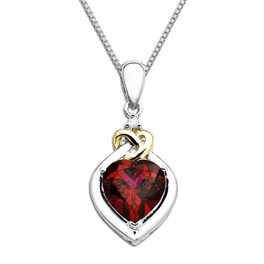 8.0mm Heart-Shaped Lab-Created Ruby and Diamond Accent Love Knot Pendant in Sterling Silver and 14K Gold