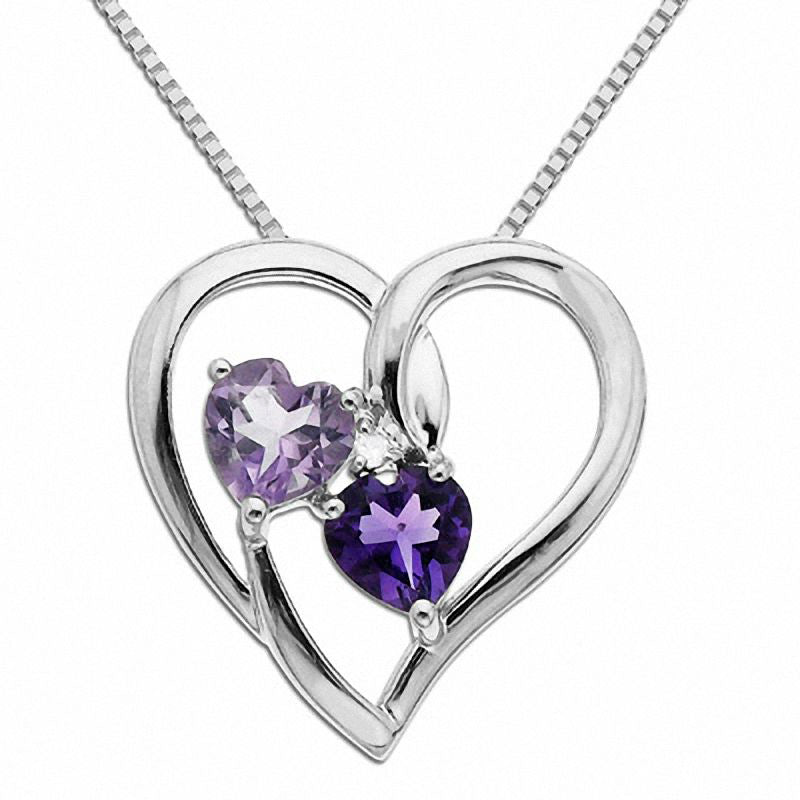 5.0mm Heart-Shaped Purple Amethyst and Natural Diamond Accent Heart Pendant in Sterling Silver