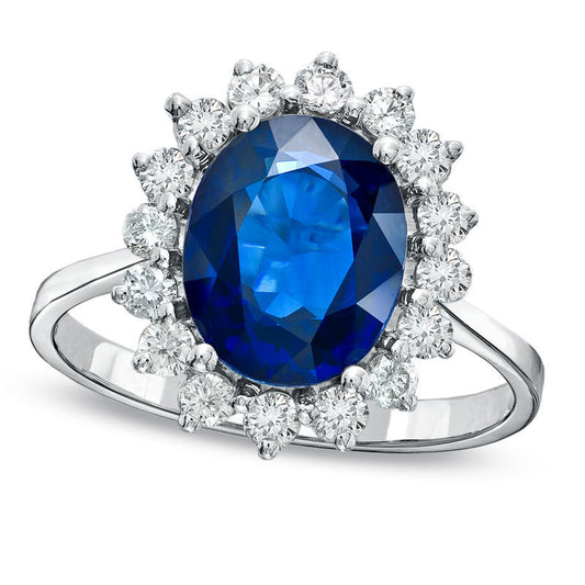 Your Stone Your Story™ Oval Blue Sapphire and 0.50 CT. T.W. Natural Diamond Frame Ring in Solid 14K White Gold