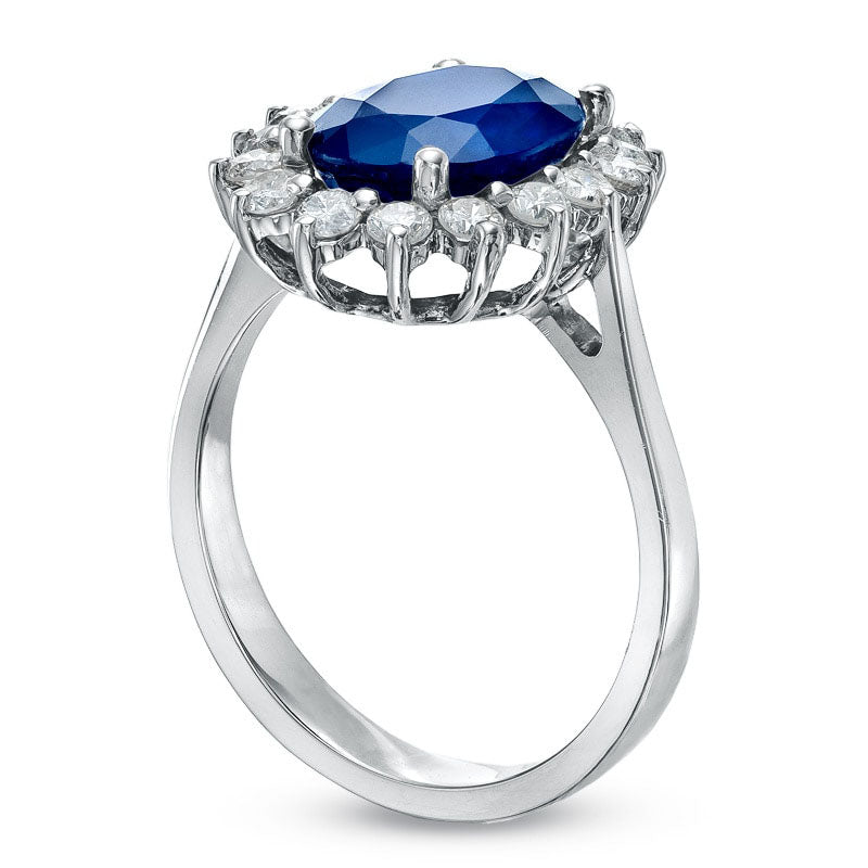 Your Stone Your Story™ Oval Blue Sapphire and 0.50 CT. T.W. Natural Diamond Frame Ring in Solid 14K White Gold