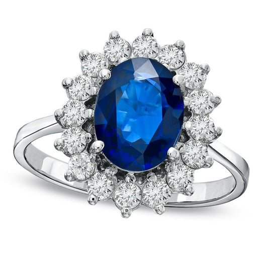 Your Stone Your Story™ Oval Blue Sapphire and 0.63 CT. T.W. Natural Diamond Frame Ring in Solid 14K White Gold