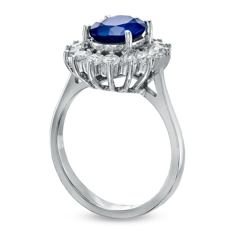 Your Stone Your Story™ Oval Blue Sapphire and 0.63 CT. T.W. Natural Diamond Frame Ring in Solid 14K White Gold