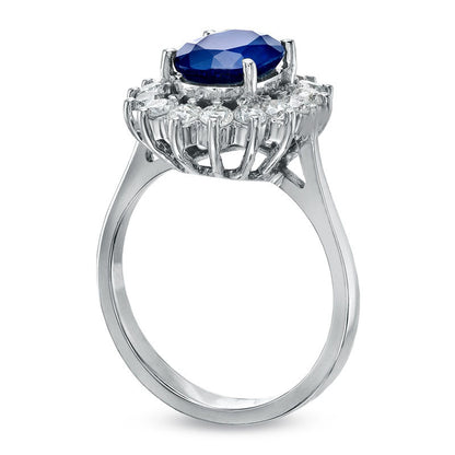 Your Stone Your Story™ Oval Blue Sapphire and 0.63 CT. T.W. Natural Diamond Frame Ring in Solid 14K White Gold