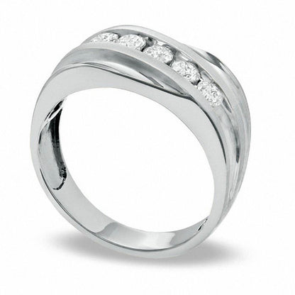 Men's 0.50 CT. T.W. Natural Diamond Slant Wedding Band in Solid 14K White Gold