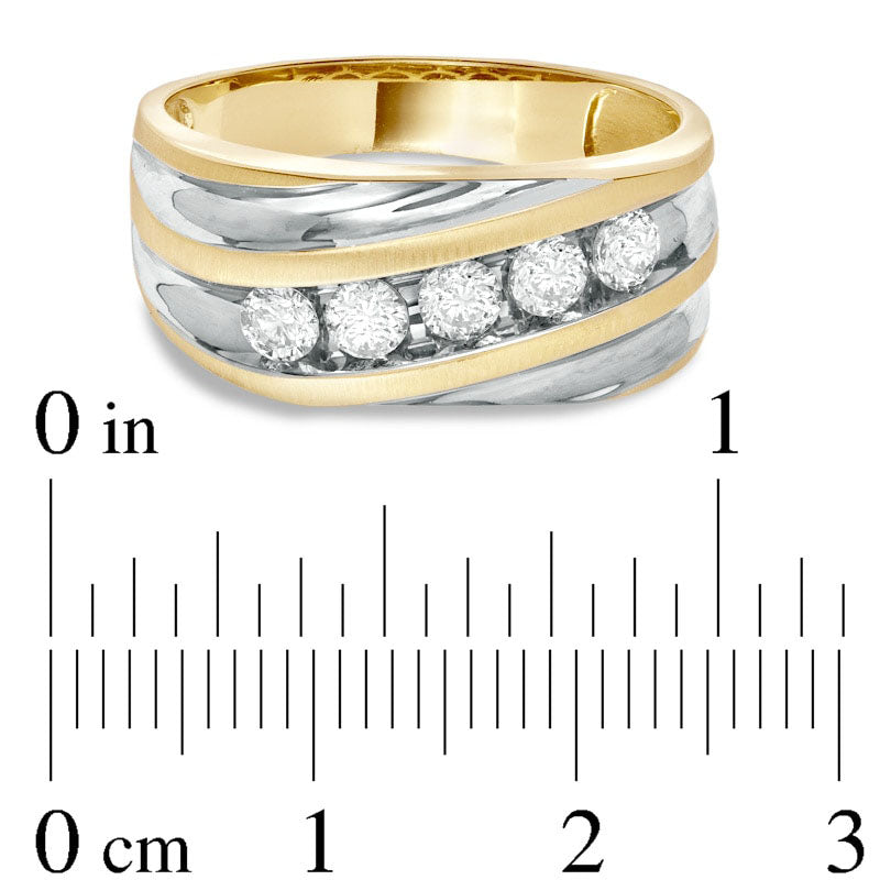 Men's 0.50 CT. T.W. Natural Diamond Slant Wedding Band in Solid 14K Two-Tone Gold