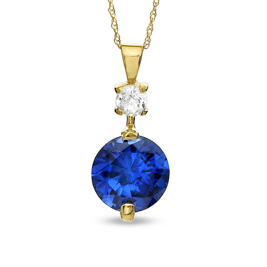 10.0mm Lab-Created Blue Sapphire and White Topaz Pendant in 10K Yellow Gold