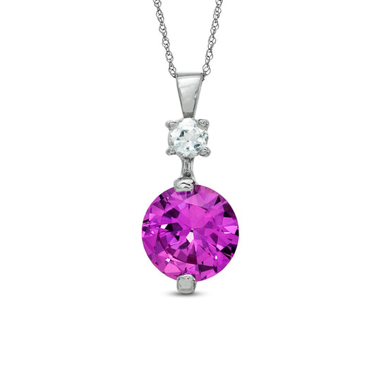 10.0mm Lab-Created Pink Sapphire and White Topaz Pendant in 10K White Gold