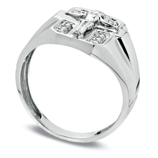 Men's Natural Diamond Accent Crucifix Band in Solid 10K White Gold