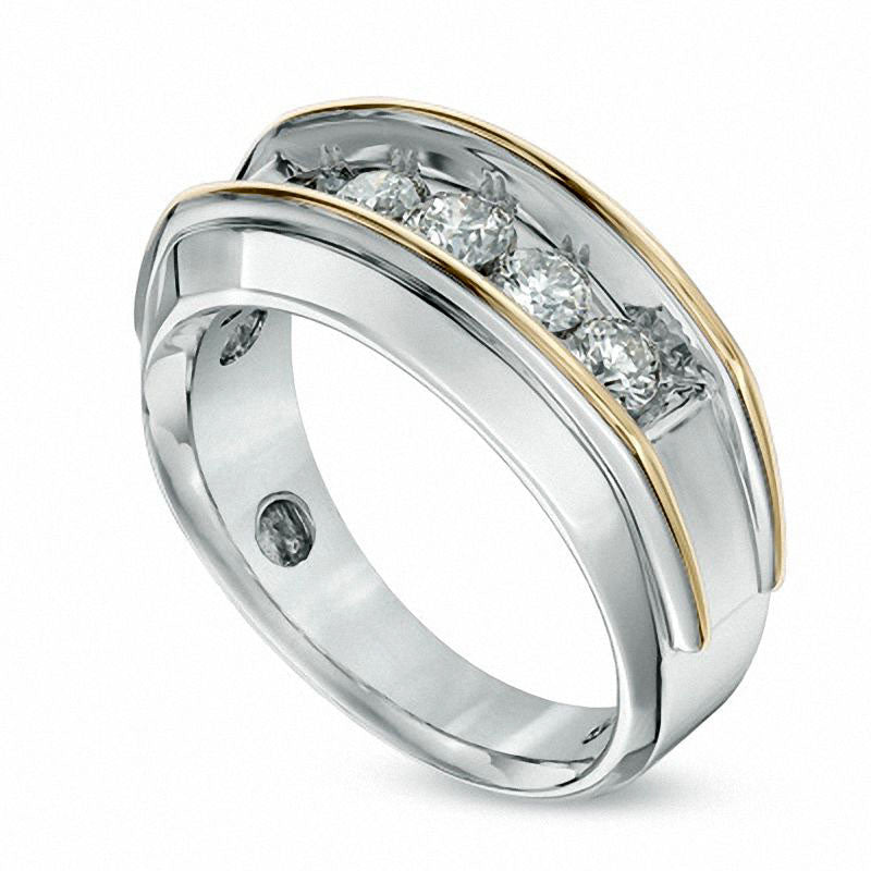 Men's 1.0 CT. T.W. Natural Diamond Five Stone Band in Solid 10K Two-Tone Gold - Size 10.5