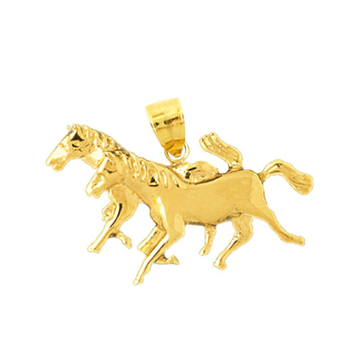 14K Gold Double Horse Heads Pendant