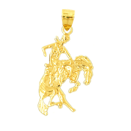 14K Gold Cowboy and Bucking Horse Pendant