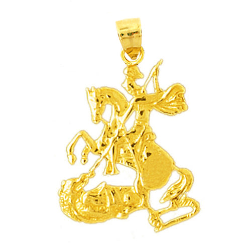 14K Gold Knight On Horse Slaying Dragon Pendant