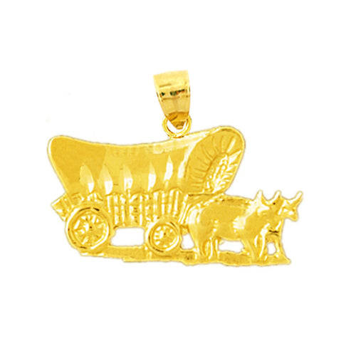 14K Gold Covered Conestoga Wagon and Oxen Pendant