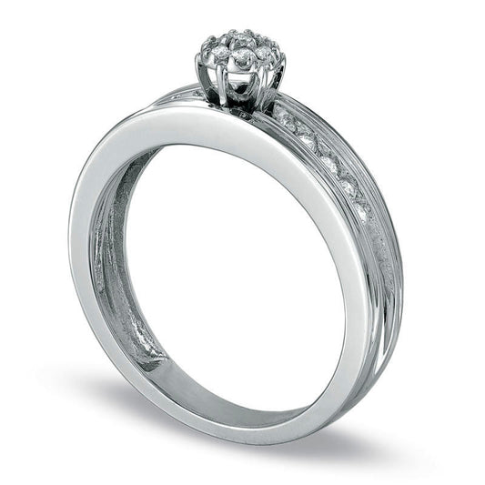 0.17 CT. T.W. Natural Diamond Flower Engagement Ring in Solid 10K White Gold
