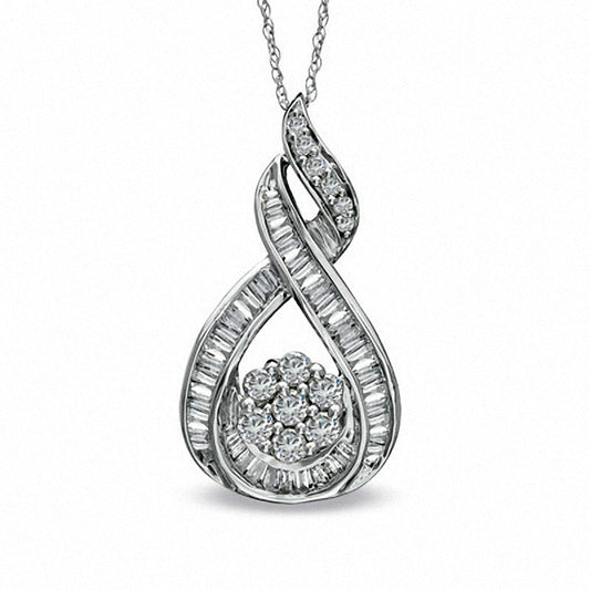 1 CT. T.W. Natural Diamond Wrapped Flower Pendant in 10K White Gold