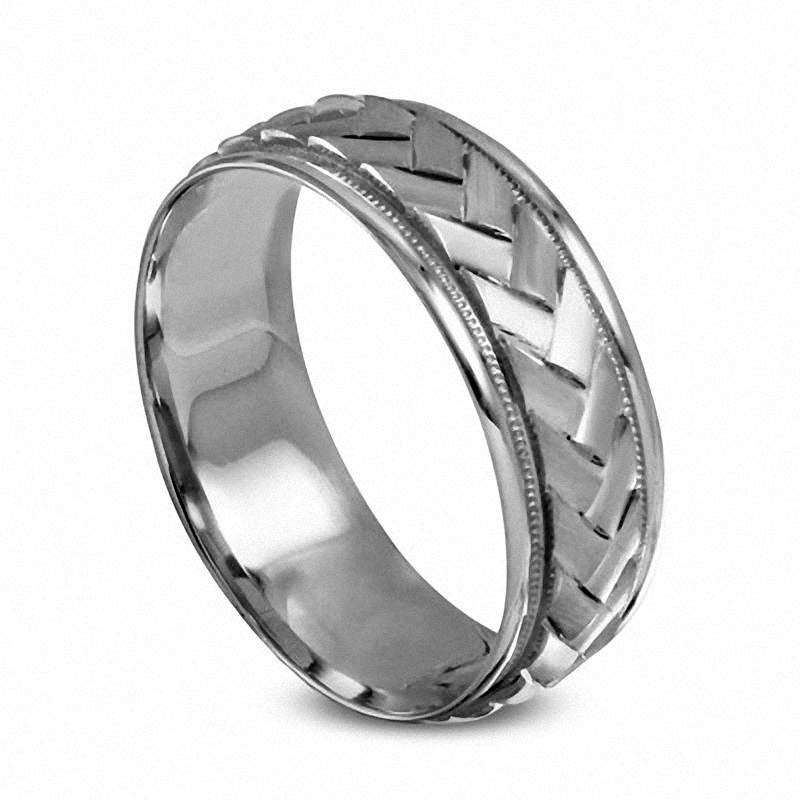 Men's 7.0mm Braided Wedding Band in Solid 10K White Gold