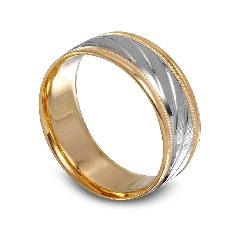 Men's 7.0mm Slanted Wedding Band in Solid 10K Two-Tone Gold