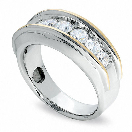 Men's 1.50 CT. T.W. Natural Diamond Seven Stone Wedding Band in Solid 10K Two-Tone Gold