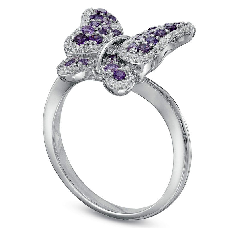 Amethyst and Lab-Created White Sapphire Butterfly Ring in Sterling Silver