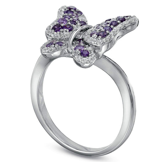 Amethyst and Lab-Created White Sapphire Butterfly Ring in Sterling Silver