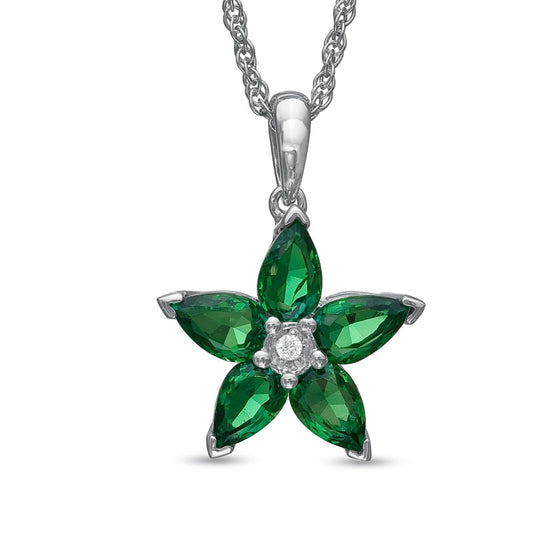 Lab-Created Emerald and White Sapphire Flower Pendant in Sterling Silver