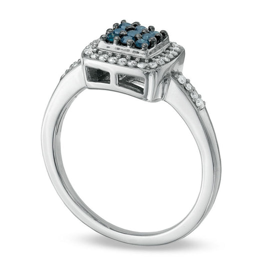 0.33 CT. T.W. Enhanced Blue and White Natural Diamond Princess Composite Ring in Sterling Silver - Size 7
