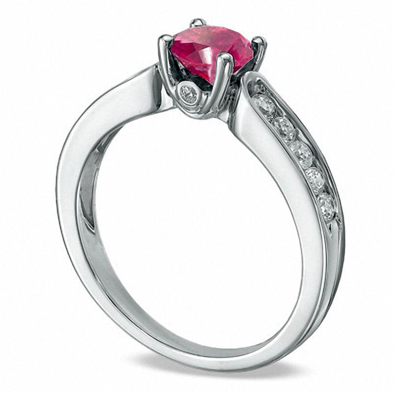 5.5mm Lab-Created Ruby and 0.38 CT. T.W. Diamond Engagement Ring in Solid 10K White Gold