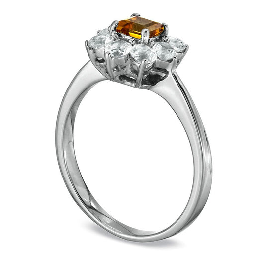 4.0mm Princess-Cut Citrine and Lab-Created White Sapphire Flower Ring in Solid 10K White Gold