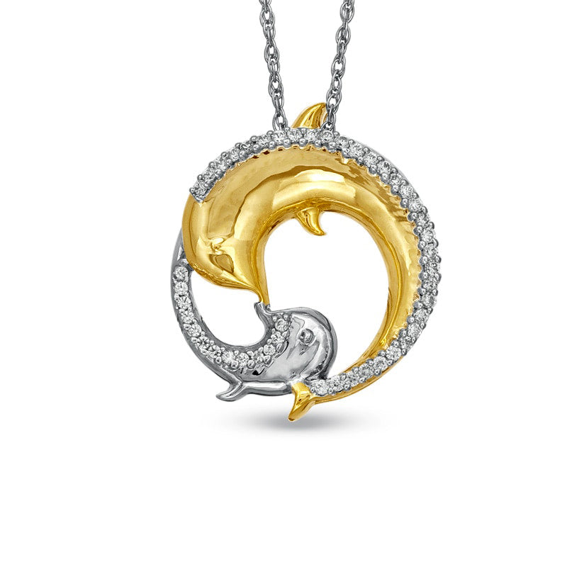 0.2 CT. T.W. Natural Diamond Dolphin Circle Pendant in Sterling Silver with 14K Gold Plate