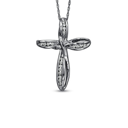 0.25 CT. T.W. Natural Diamond Swirl Cross Pendant in Sterling Silver